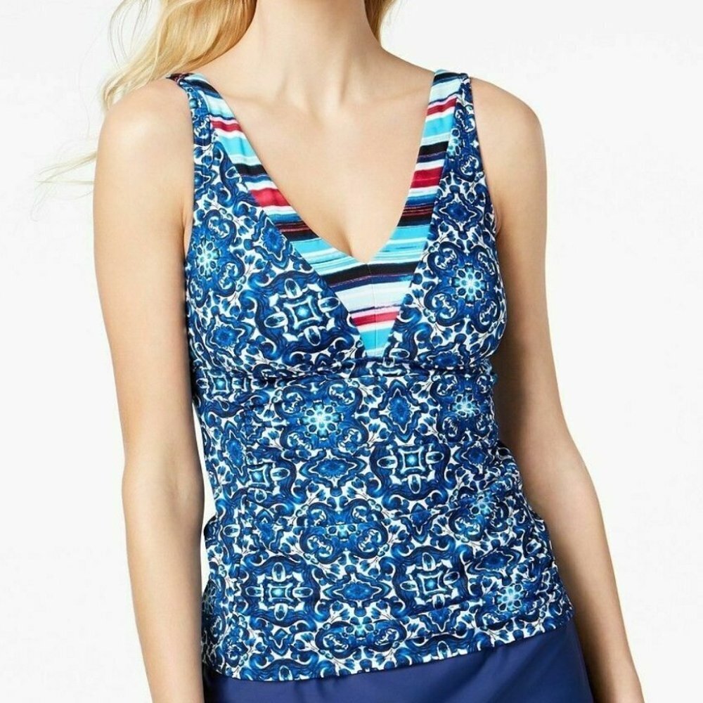 NWT $55 24th & Ocean Viva La Frida Printed Tankini Swimsuit Top Small Medium - Picture 2 of 11